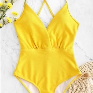 Ribbed crisscross backless one piece